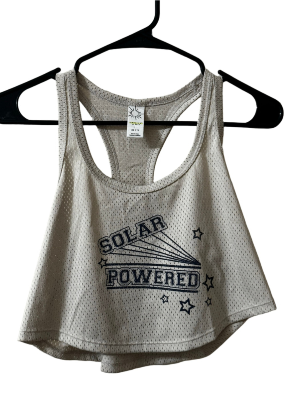 OFFLINE by Aerie XS Solar Powered Mesh Cropped Racerback Tank Gray Y2K